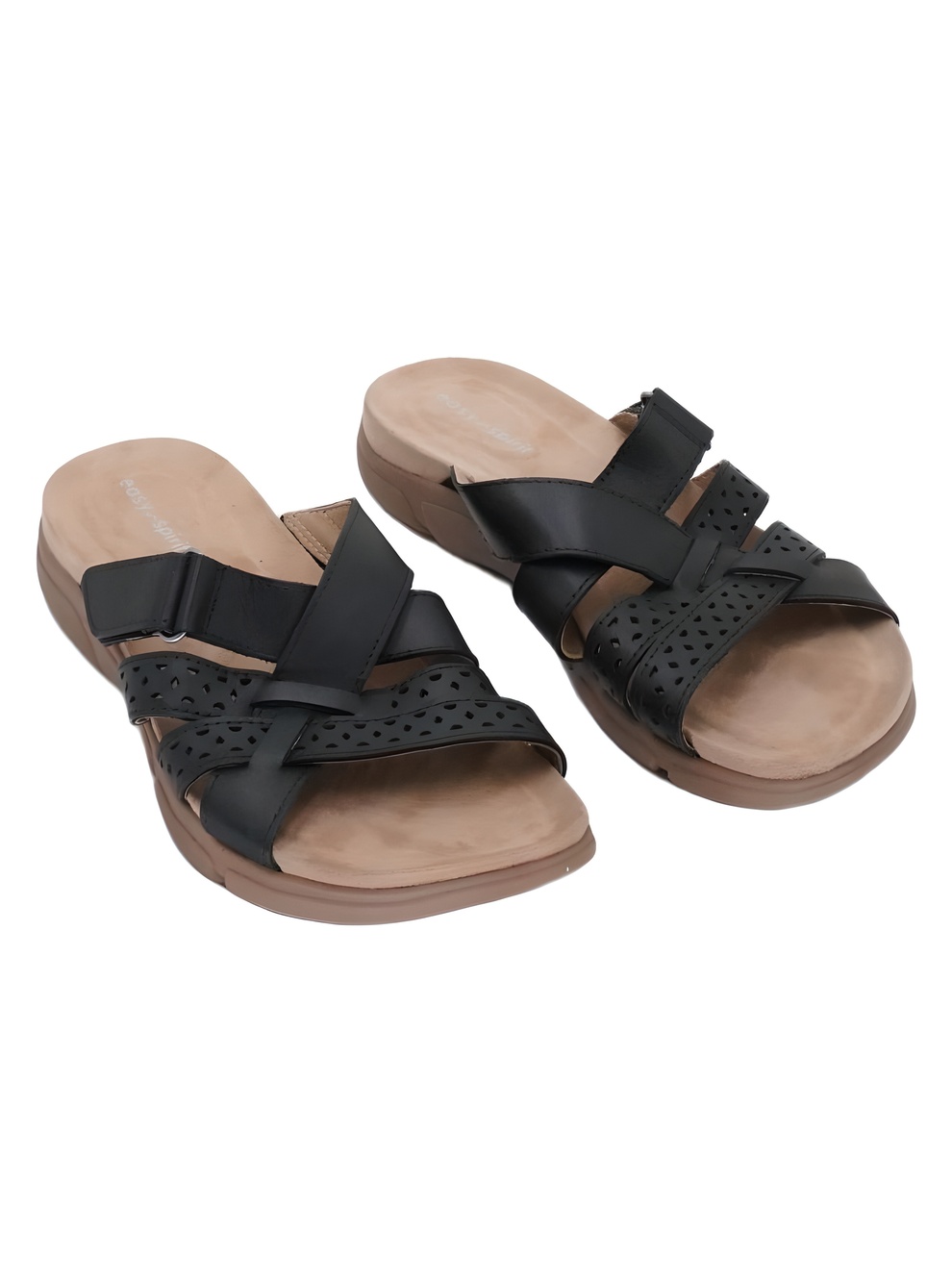 Easy Spirit Melinna Black Leather Strappy Slide Sandals Size 6M